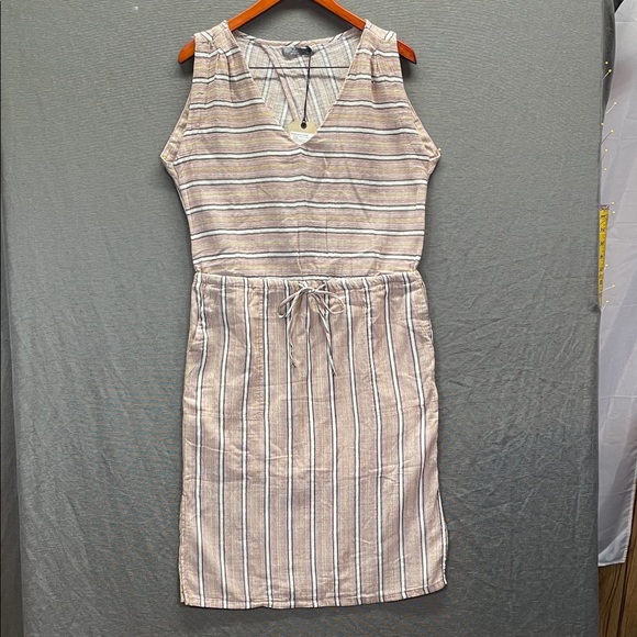 Prana Tan Ecotropic Sleeveless V-Neck 100%organic cotton Sheath Midi Dress